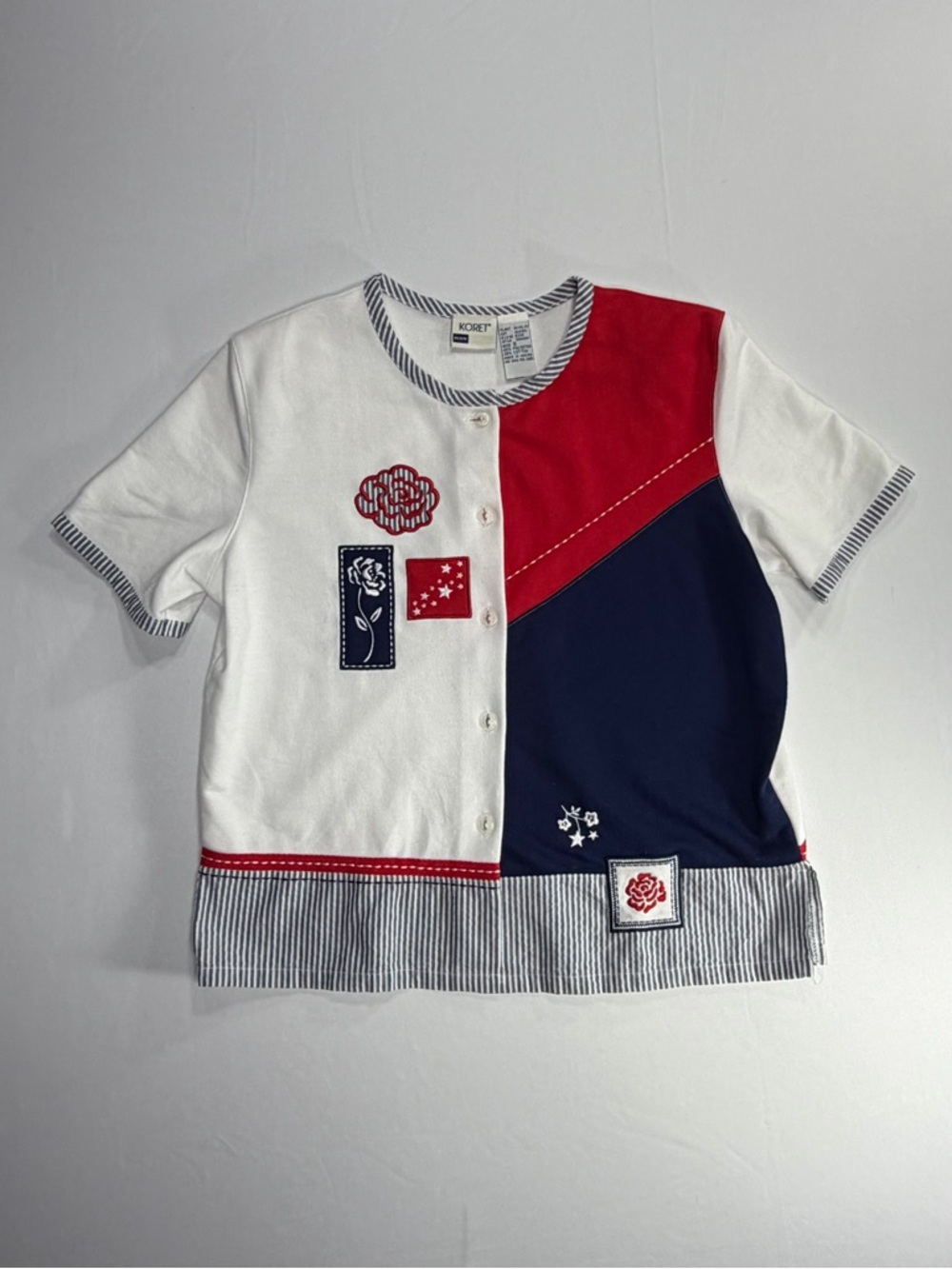 Vintage Koret Top Patriotic Red White Blue Womens Petite S Grandma Core
